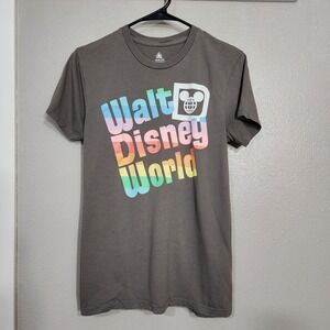 2022 Disney Parks Walt Disney World Retro Rainbow Logo Mickey Gray Shirt Size S